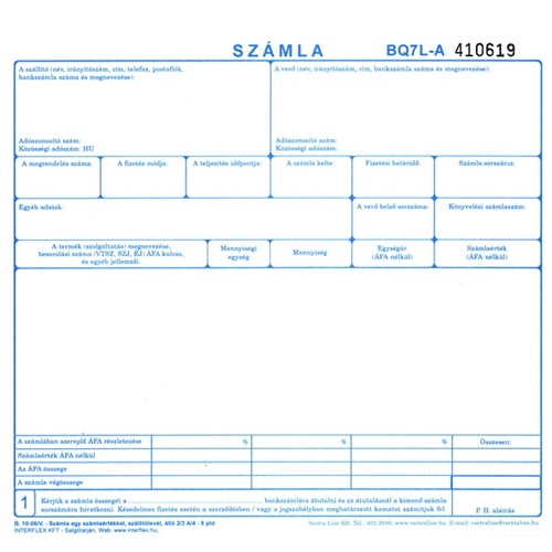 Nyomtatvány számla A/5 5 lapos 100ív/csomag